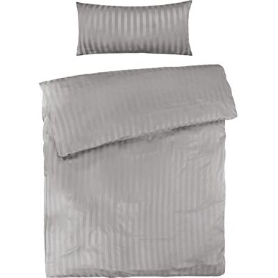 Pure Mako Satin Damast Streifen Bettwäsche 135x200 40x80 hellgrau Waschbar bis 60°C, Reißverschluss Atmungsaktiv & Anti-Pilling Pure Mako Satin Damast Streifen Bettwäsche 135x200 40x80 hellgrau Waschbar bis 60°C, Reißverschluss Atmungsaktiv & Anti-Pilling