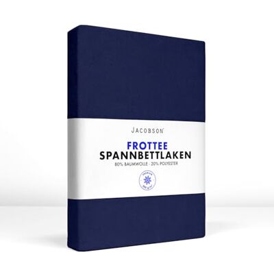 JACOBSON Premium FROTTEE Spannbettlaken Spannbetttuch Bettlaken Baumwolle ca. 200g/m² (140-160x220cm + 40cm, Dunkelblau) JACOBSON Premium FROTTEE Spannbettlaken Spannbetttuch Bettlaken Baumwolle ca. 200g/m² (140-160x220cm + 40cm, Dunkelblau)