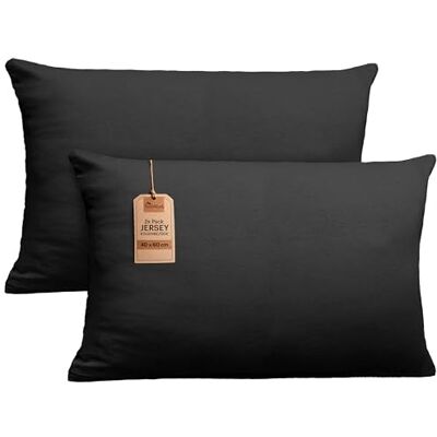 NatureMark 2er Set Jersey Kissenbezüge – Elastisch, weich, atmungsaktiv und hautfreundlich – Waschbare Kissenhülle 40x60 (ideal für Nackenkissen) – Schwarz NatureMark 2er Set Jersey Kissenbezüge – Elastisch, weich, atmungsaktiv und hautfreundlich – Waschbare Kissenhülle 40x60 (ideal für Nackenkissen) – Schwarz