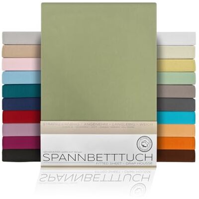 BEAUTEX Spannbettlaken Jersey Baumwolle Topper 200x200x15 cm Olivgrün atmungsaktiv, hautfreundlich, rundum elastisch, perfekte Passform, formstabil, 160 g/m², pflegeleicht, viele Farben BEAUTEX Spannbettlaken Jersey Baumwolle Topper 200x200x15 cm Olivgrün atmungsaktiv, hautfreundlich, rundum elastisch, perfekte Passform, formstabil, 160 g/m², pflegeleicht, viele Farben
