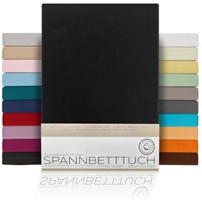 BEAUTEX Spannbettlaken Jersey Baumwolle Topper 100x200x15 cm Schwarz atmungsaktiv, hautfreundlich, rundum elastisch, perfekte Passform, formstabil, 160 g/m², pflegeleicht, viele Farben BEAUTEX Spannbettlaken Jersey Baumwolle Topper 100x200x15 cm Schwarz atmungsaktiv, hautfreundlich, rundum elastisch, perfekte Passform, formstabil, 160 g/m², pflegeleicht, viele Farben