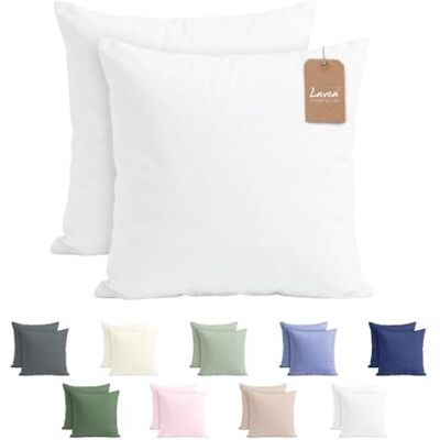 Lavea ® 2er Set Kissenbezug 40x40 Weiß Kopfkissenbezug 100% Mikrofaser Kissenhülle Bügelfrei & Knitterfrei mit Reißverschluss Lavea ® 2er Set Kissenbezug 40x40 Weiß Kopfkissenbezug 100% Mikrofaser Kissenhülle Bügelfrei & Knitterfrei mit Reißverschluss
