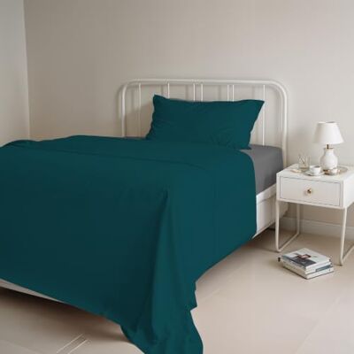 Italian Bed Linen “Natural Colour” Bettwäsche Set, Petroleum/Rauchgrau, Kleine doppelte Italian Bed Linen “Natural Colour” Bettwäsche Set, Petroleum/Rauchgrau, Kleine doppelte