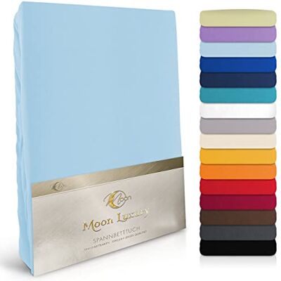 Moon -Luxury Spannbettlaken Spannbetttuch Jersey Stretch 230g/m² für Wasserbetten, Boxspringbetten und herkömmliche Matratzen (hellblau, 90x200-100x220) Moon -Luxury Spannbettlaken Spannbetttuch Jersey Stretch 230g/m² für Wasserbetten, Boxspringbetten und herkömmliche Matratzen (hellblau, 90x200-100x220)