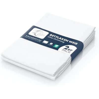 Moon Angebot!! 2er Pack Haustuch, Bettlaken, Betttuch ca. 150x250 cm für 100x200 cm Matratze ohne Gummizug waschbar bei 95° (weiß) Moon Angebot!! 2er Pack Haustuch, Bettlaken, Betttuch ca. 150x250 cm für 100x200 cm Matratze ohne Gummizug waschbar bei 95° (weiß)