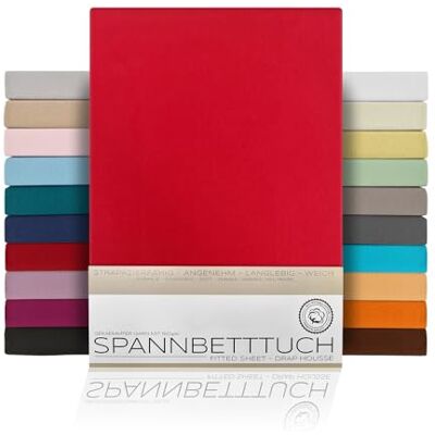 BEAUTEX Spannbettlaken Jersey Baumwolle Topper 90x200x15 cm Rot atmungsaktiv, hautfreundlich, rundum elastisch, perfekte Passform, formstabil, 160 g/m², pflegeleicht, viele Farben BEAUTEX Spannbettlaken Jersey Baumwolle Topper 90x200x15 cm Rot atmungsaktiv, hautfreundlich, rundum elastisch, perfekte Passform, formstabil, 160 g/m², pflegeleicht, viele Farben