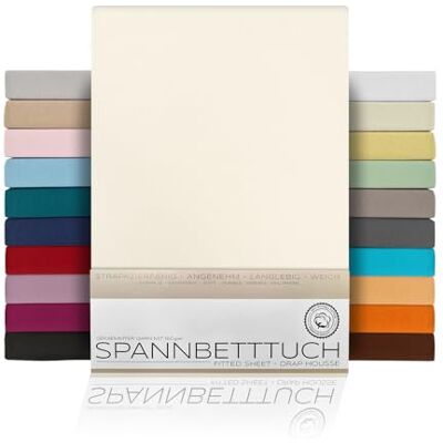 BEAUTEX Spannbettlaken Jersey Baumwolle Topper 100x200x15 cm Elfenbein atmungsaktiv, hautfreundlich, rundum elastisch, perfekte Passform, formstabil, 160 g/m², pflegeleicht, viele Farben BEAUTEX Spannbettlaken Jersey Baumwolle Topper 100x200x15 cm Elfenbein atmungsaktiv, hautfreundlich, rundum elastisch, perfekte Passform, formstabil, 160 g/m², pflegeleicht, viele Farben