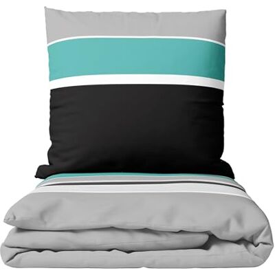 Leonado Vicenti Renforcé Bettwäsche Set Baumwolle 135x200 cm Streifen Design Petrol mit Reißverschluss weich hautfreundlich 4 Jahreszeiten 4 teilig Leonado Vicenti Renforcé Bettwäsche Set Baumwolle 135x200 cm Streifen Design Petrol mit Reißverschluss weich hautfreundlich 4 Jahreszeiten 4 teilig