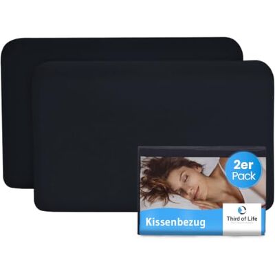 Third of Life Kissenbezug 40x25 Schwarz Doppelpack für VOLAR Reise-Kissen Baumwolle (Double Jersey), Bügelfrei & trocknergeeignet, Kissenhüllen 2er Set mit Reißverschluss, Oeko-Tex Zertifiziert Third of Life Kissenbezug 40x25 Schwarz Doppelpack für VOLAR Reise-Kissen Baumwolle (Double Jersey), Bügelfrei & trocknergeeignet, Kissenhüllen 2er Set mit Reißverschluss, Oeko-Tex Zertifiziert