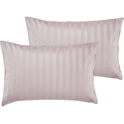 Pure 2er Set Mako Satin Damast Streifen Kissenbezug 40x60 rosa Waschbar bis 60°C, Reißverschluss Atmungsaktiv & Anti-Pilling Pure 2er Set Mako Satin Damast Streifen Kissenbezug 40x60 rosa Waschbar bis 60°C, Reißverschluss Atmungsaktiv & Anti-Pilling