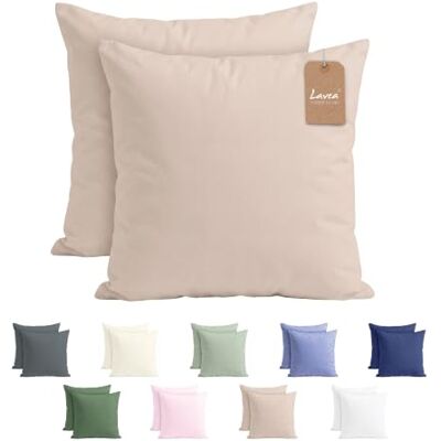 Lavea ® 2er Set Kissenbezug 60x60 Sand Kopfkissenbezug 100% Mikrofaser Kissenhülle Bügelfrei & Knitterfrei mit Reißverschluss Lavea ® 2er Set Kissenbezug 60x60 Sand Kopfkissenbezug 100% Mikrofaser Kissenhülle Bügelfrei & Knitterfrei mit Reißverschluss