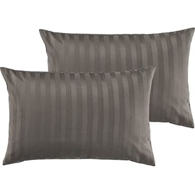 Pure 2er Set Mako Satin Damast Streifen Kissenbezug 40x60 Taupe Waschbar bis 60°C, Reißverschluss Atmungsaktiv & Anti-Pilling Pure 2er Set Mako Satin Damast Streifen Kissenbezug 40x60 Taupe Waschbar bis 60°C, Reißverschluss Atmungsaktiv & Anti-Pilling