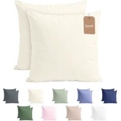 Lavea ® 2er Set Kissenbezug 60x60 Creme Kopfkissenbezug 100% Mikrofaser Kissenhülle Bügelfrei & Knitterfrei mit Reißverschluss Lavea ® 2er Set Kissenbezug 60x60 Creme Kopfkissenbezug 100% Mikrofaser Kissenhülle Bügelfrei & Knitterfrei mit Reißverschluss