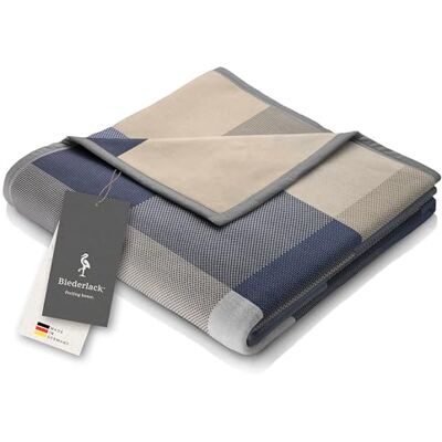biederlack ® Kuscheldecke Pure Cotton Karo blau, Sofadecke in 150x200 cm Made in Germany, Couchdecke aus 100% Baumwolle, beige-braun karierte Wohndecke, flauschige Tagesdecke, OEKO-TEX Made in Green biederlack ® Kuscheldecke Pure Cotton Karo blau, Sofadecke in 150x200 cm Made in Germany, Couchdecke aus 100% Baumwolle, beige-braun karierte Wohndecke, flauschige Tagesdecke, OEKO-TEX Made in Green