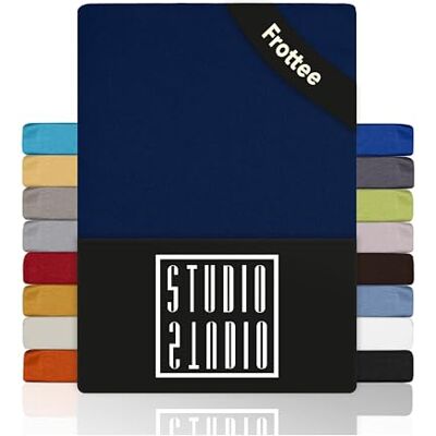STUDIO Basic Frottee Spannbettlaken 200x200cm – weiches Frottee-Spannbetttuch aus 80 % Baumwolle & 20 % Polyester – Marine – Öko-Tex Zertifiziert, bügelfrei & elastisch – für Matratzen 15–25cm STUDIO Basic Frottee Spannbettlaken 200x200cm – weiches Frottee-Spannbetttuch aus 80 % Baumwolle & 20 % Polyester – Marine – Öko-Tex Zertifiziert, bügelfrei & elastisch – für Matratzen 15–25cm