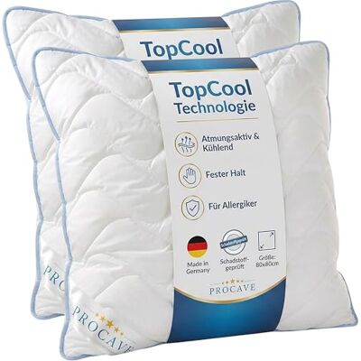 PROCAVE TopCool Kopfkissen Kochfest 80x80 cm (2er Set), Qualitäts-Stepp-Kissen, atmungsaktives Allergiker Kissen, Winter- und Sommer-Kissen 100% aus Deutschland PROCAVE TopCool Kopfkissen Kochfest 80x80 cm (2er Set), Qualitäts-Stepp-Kissen, atmungsaktives Allergiker Kissen, Winter- und Sommer-Kissen 100% aus Deutschland