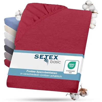 SETEX Frottier Bettlaken mit Gummizug kuschelig weich Frottier Spannbettlaken aus 80% Baumwolle, 20% Polyester mit rundum Spanngummi Bettwäsche ganzjährig Betttuch 90x200 cm rubinrot SETEX Frottier Bettlaken mit Gummizug kuschelig weich Frottier Spannbettlaken aus 80% Baumwolle, 20% Polyester mit rundum Spanngummi Bettwäsche ganzjährig Betttuch 90x200 cm rubinrot