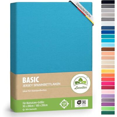 leevitex ® Spannbettlaken 90x200cm 100x200cm Spannbetttuch Bettlaken 100% Jersey Baumwolle Matratzenhöhe bis 25 cm Öko-Tex Türkis/Ocean leevitex ® Spannbettlaken 90x200cm 100x200cm Spannbetttuch Bettlaken 100% Jersey Baumwolle Matratzenhöhe bis 25 cm Öko-Tex Türkis/Ocean