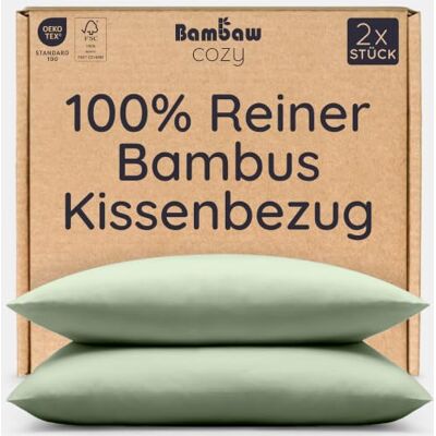 Bambaw Bambus Kissenbezug 50x70 cm, 2-er Pack, nachhaltige Bambusfasern, antibakterielle und hypoallergene Bettwäsche, Sommer Bettwäsche kühlend, haarfreundlicher Kissenbezug 50x70 Bambus (Salbeigrün) Bambaw Bambus Kissenbezug 50x70 cm, 2-er Pack, nachhaltige Bambusfasern, antibakterielle und hypoallergene Bettwäsche, Sommer Bettwäsche kühlend, haarfreundlicher Kissenbezug 50x70 Bambus (Salbeigrün)