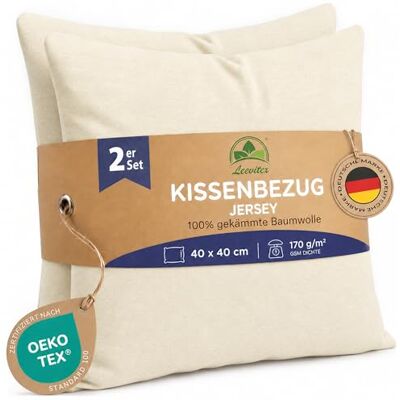 leevitex Kissenbezug 40x40cm (2er Set) Creme 100% Baumwolle Jersey Öko-Tex Zertifiziert · Kissenhülle 40x40 · Kopfkissenbezug 40x40 cm · verdeckter Reißverschluss · 170 g/m² leevitex Kissenbezug 40x40cm (2er Set) Creme 100% Baumwolle Jersey Öko-Tex Zertifiziert · Kissenhülle 40x40 · Kopfkissenbezug 40x40 cm · verdeckter Reißverschluss · 170 g/m²