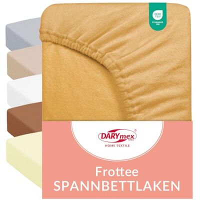DARYmex Frottee Spannbettlaken 120x200 cm, Baumwolle, bis 20 cm, Senfgelb Elastisches Spannbetttuch mit Gummizug, Frottee Bettlaken, 155 g/m², Öko-Tex Standard 100, Schlafzimmer DARYmex Frottee Spannbettlaken 120x200 cm, Baumwolle, bis 20 cm, Senfgelb Elastisches Spannbetttuch mit Gummizug, Frottee Bettlaken, 155 g/m², Öko-Tex Standard 100, Schlafzimmer