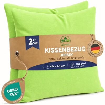 leevitex Kissenbezug 40x40cm (2er Set) Apfelgrün 100% Baumwolle Jersey Öko-Tex Zertifiziert · Kissenhülle 40x40 · Kopfkissenbezug 40x40 cm · verdeckter Reißverschluss · 170 g/m² leevitex Kissenbezug 40x40cm (2er Set) Apfelgrün 100% Baumwolle Jersey Öko-Tex Zertifiziert · Kissenhülle 40x40 · Kopfkissenbezug 40x40 cm · verdeckter Reißverschluss · 170 g/m²