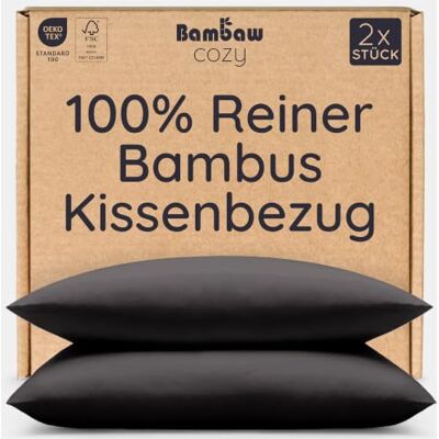 Bambaw Kopfkissenbezug 40x60 Bambus, 2-er Pack, hypoallergene Allergiker Bettwäsche, Bettwäsche Sommer kühlend, Bambus Kissenbezug 40x60 atmungsaktiv (Schwarz) Bambaw Kopfkissenbezug 40x60 Bambus, 2-er Pack, hypoallergene Allergiker Bettwäsche, Bettwäsche Sommer kühlend, Bambus Kissenbezug 40x60 atmungsaktiv (Schwarz)