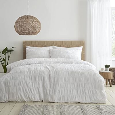 Catherine Lansfield Seersucker Bettwäsche-Set für Einzelbett, mit Kissenbezug, Weiß Catherine Lansfield Seersucker Bettwäsche-Set für Einzelbett, mit Kissenbezug, Weiß