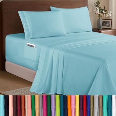 Elegant Comfort Luxuriöses 1500 Premium-Mikrofaser-Bettwäsche-Set, 4-teilig, weich, rundum elastisch, 45,7-61 cm tief, extra Tiefe Spannbettlaken, California-King-Size-Bett, Aqua Elegant Comfort Luxuriöses 1500 Premium-Mikrofaser-Bettwäsche-Set, 4-teilig, weich, rundum elastisch, 45,7-61 cm tief, extra Tiefe Spannbettlaken, California-King-Size-Bett, Aqua