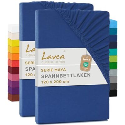 Lavea ® 2er Pack Jersey Spannbettlaken 120x200cm – Royalblau 100% Baumwolle – Weiches Bettlaken für Matratzen bis 20 cm Höhe – Formstabil und Langlebig Lavea ® 2er Pack Jersey Spannbettlaken 120x200cm – Royalblau 100% Baumwolle – Weiches Bettlaken für Matratzen bis 20 cm Höhe – Formstabil und Langlebig