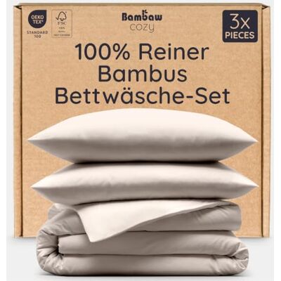 Bambaw Bambus Bettwäsche Set, 3-teilig, Sommer Bettbezug 200x200 cm Mit 2x Bambus Kissenbezug 50x75 cm, in Hotelqualität, Seidig Weich, Leicht und Feuchtigkeitsableitend (Sand) Bambaw Bambus Bettwäsche Set, 3-teilig, Sommer Bettbezug 200x200 cm Mit 2x Bambus Kissenbezug 50x75 cm, in Hotelqualität, Seidig Weich, Leicht und Feuchtigkeitsableitend (Sand)