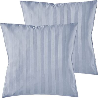 Pure 2er Set Mako Satin Damast Streifen Kissenbezug 40x40 hellblau Waschbar bis 60°C, Reißverschluss Atmungsaktiv & Anti-Pilling Pure 2er Set Mako Satin Damast Streifen Kissenbezug 40x40 hellblau Waschbar bis 60°C, Reißverschluss Atmungsaktiv & Anti-Pilling