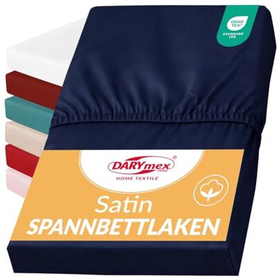 DARYmex Spannbettlaken, Baumwoll-Satin, 200x220 cm, bis 20 cm, Marineblau Satin Spannbetttuch, glatt und glänzend, 100% Baumwolle, Satinwebung, für Schlafzimmer, Gästezimmer, Hotel DARYmex Spannbettlaken, Baumwoll-Satin, 200x220 cm, bis 20 cm, Marineblau Satin Spannbetttuch, glatt und glänzend, 100% Baumwolle, Satinwebung, für Schlafzimmer, Gästezimmer, Hotel