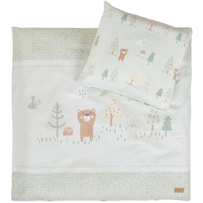roba Wiegenbettwäsche Woodland Buddies aus Baumwolle Bezug für Bettdecke 80 x 80 cm + Kopfkissen 35 x 40 cm Babybettwäsche in Pastellgrün mit Bär, Hase, Biene & Waldmotiv roba Wiegenbettwäsche Woodland Buddies aus Baumwolle Bezug für Bettdecke 80 x 80 cm + Kopfkissen 35 x 40 cm Babybettwäsche in Pastellgrün mit Bär, Hase, Biene & Waldmotiv