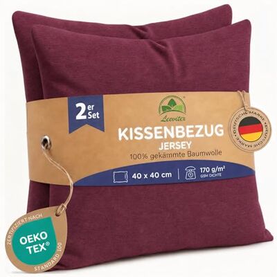 leevitex Kissenbezug 40x40cm (2er Set) Bordeaux 100% Baumwolle Jersey Öko-Tex Zertifiziert · Kissenhülle 40x40 · Kopfkissenbezug 40x40 cm · verdeckter Reißverschluss · 170 g/m² leevitex Kissenbezug 40x40cm (2er Set) Bordeaux 100% Baumwolle Jersey Öko-Tex Zertifiziert · Kissenhülle 40x40 · Kopfkissenbezug 40x40 cm · verdeckter Reißverschluss · 170 g/m²
