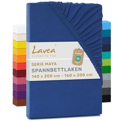 Lavea ® Spannbettlaken 140x200cm 160x200cm Royalblau Maya, 100% Jersey Baumwolle – Weiches Spannbetttuch mit Rundumgummi, atmungsaktives Bettlaken für Matratzen bis 20 cm Lavea ® Spannbettlaken 140x200cm 160x200cm Royalblau Maya, 100% Jersey Baumwolle – Weiches Spannbetttuch mit Rundumgummi, atmungsaktives Bettlaken für Matratzen bis 20 cm