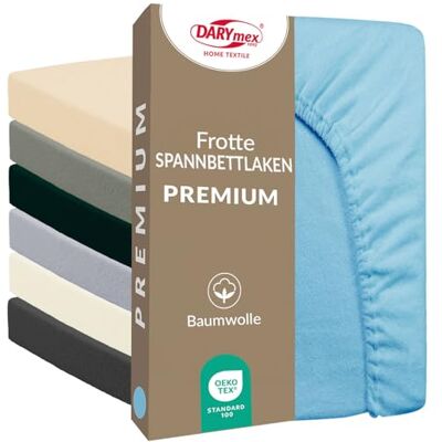 DARYmex Frottee Spannbettlaken, 120x200 cm, Baumwolle, 200 g/m², Blau Spannbetttuch mit Gummizug, für Matratzenhöhe bis 25 cm, Schlafzimmer, Gästezimmer, Hotel DARYmex Frottee Spannbettlaken, 120x200 cm, Baumwolle, 200 g/m², Blau Spannbetttuch mit Gummizug, für Matratzenhöhe bis 25 cm, Schlafzimmer, Gästezimmer, Hotel