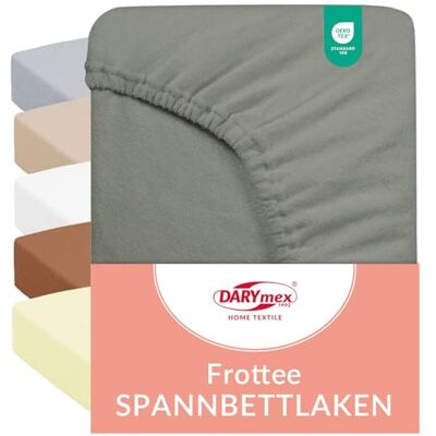 DARYmex Frottee Spannbettlaken 200x220 cm, Baumwolle, Grau Elastisches Spannbetttuch mit Gummizug, 82% Baumwolle, bügelfrei, Öko-Tex Standard 100, Matratzenhöhe bis 20 cm DARYmex Frottee Spannbettlaken 200x220 cm, Baumwolle, Grau Elastisches Spannbetttuch mit Gummizug, 82% Baumwolle, bügelfrei, Öko-Tex Standard 100, Matratzenhöhe bis 20 cm