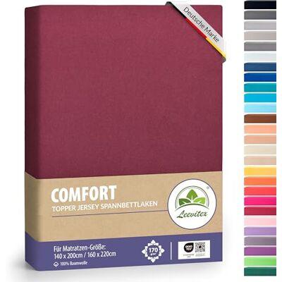 leevitex Premium Topper Boxspringbett Spannbettlaken 100% Mako-Jersey-Baumwolle ÖKO-TEX 170g/m² 140 x 200-160 x 220 Weinrot/Bordeaux 18 cm Steg … leevitex Premium Topper Boxspringbett Spannbettlaken 100% Mako-Jersey-Baumwolle ÖKO-TEX 170g/m² 140 x 200-160 x 220 Weinrot/Bordeaux 18 cm Steg …