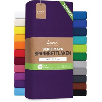 Lavea ® Topper Spannbettlaken 200x220 cm Dunkellila Maya 100% Jersey Baumwolle – Weiches Spannbetttuch Topper bis 10 cm, atmungsaktives Bettlaken, formstabil & pflegeleicht Lavea ® Topper Spannbettlaken 200x220 cm Dunkellila Maya 100% Jersey Baumwolle – Weiches Spannbetttuch Topper bis 10 cm, atmungsaktives Bettlaken, formstabil & pflegeleicht