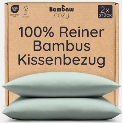 Bambaw Kopfkissenbezug 80x80 Bambus, 2-er Pack, weiche für Allergiker Bettwäsche, 100% Bambusfasern, Kissenbezug antibakteriell und Anti Akne, kühlende Kissenbezüge 80 x 80 cm (Seegrün) Bambaw Kopfkissenbezug 80x80 Bambus, 2-er Pack, weiche für Allergiker Bettwäsche, 100% Bambusfasern, Kissenbezug antibakteriell und Anti Akne, kühlende Kissenbezüge 80 x 80 cm (Seegrün)