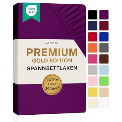 JACOBSON Premium Split-Topper Spannbettlaken 200 g/m² Jersey (Split-Topper 180x200-200x200 cm, Royal Lila) JACOBSON Premium Split-Topper Spannbettlaken 200 g/m² Jersey (Split-Topper 180x200-200x200 cm, Royal Lila)