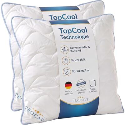 PROCAVE TopCool Kopfkissen Kochfest 40x40 cm (2er Set), Qualitäts-Stepp-Kissen, atmungsaktives Allergiker Kissen, Winter- und Sommer-Kissen 100% aus Deutschland PROCAVE TopCool Kopfkissen Kochfest 40x40 cm (2er Set), Qualitäts-Stepp-Kissen, atmungsaktives Allergiker Kissen, Winter- und Sommer-Kissen 100% aus Deutschland