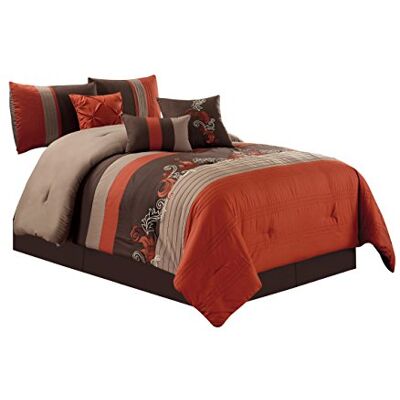 Chezmoi Collection Napa 7-teiliges Luxus-Bettwäsche-Set mit Herbstblättern, Stickerei, California-King-Size-Bett, Rostorange/Braun/Taupe Chezmoi Collection Napa 7-teiliges Luxus-Bettwäsche-Set mit Herbstblättern, Stickerei, California-King-Size-Bett, Rostorange/Braun/Taupe