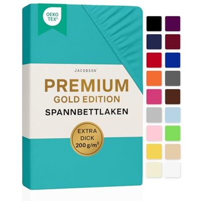 JACOBSON Premium Split-Topper Spannbettlaken 200 g/m² Jersey (Split-Topper 180x200-200x200 cm, Türkis) JACOBSON Premium Split-Topper Spannbettlaken 200 g/m² Jersey (Split-Topper 180x200-200x200 cm, Türkis)