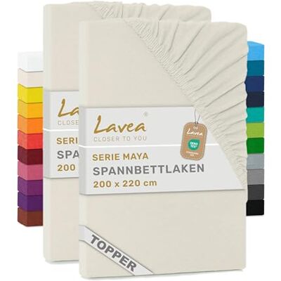 Lavea ® 2er Pack Topper Spannbettlaken 200x220cm – Creme Naturweiß 100% Baumwolle Jersey – Für Topper bis 12 cm Höhe – Weich, Formstabil und Langlebig Lavea ® 2er Pack Topper Spannbettlaken 200x220cm – Creme Naturweiß 100% Baumwolle Jersey – Für Topper bis 12 cm Höhe – Weich, Formstabil und Langlebig