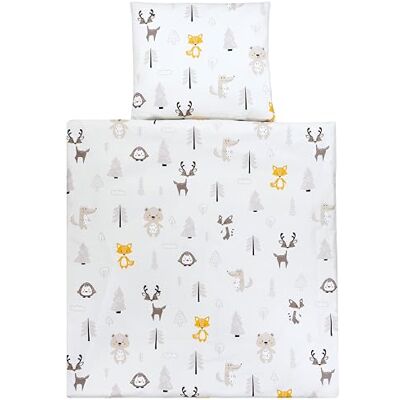 TupTam Wiegenset, Wald/Fuchs/REH/Igel/Bärchen/Beige, 80x80 cm Baby 4-teilig Unisex Bettwäsche-Set: Bettdecke und Kopfkissen mit Bezug TupTam Wiegenset, Wald/Fuchs/REH/Igel/Bärchen/Beige, 80x80 cm Baby 4-teilig Unisex Bettwäsche-Set: Bettdecke und Kopfkissen mit Bezug