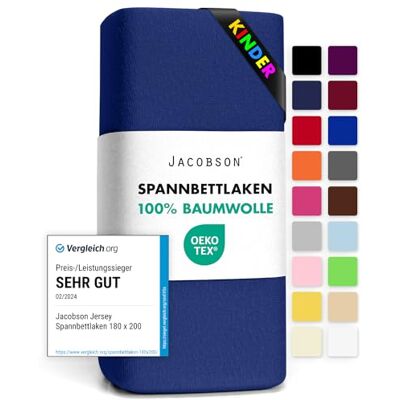 JACOBSON Jersey Spannbettlaken Spannbetttuch Baumwolle Bettlaken (60x120-70x140 cm, Royal Blau) JACOBSON Jersey Spannbettlaken Spannbetttuch Baumwolle Bettlaken (60x120-70x140 cm, Royal Blau)