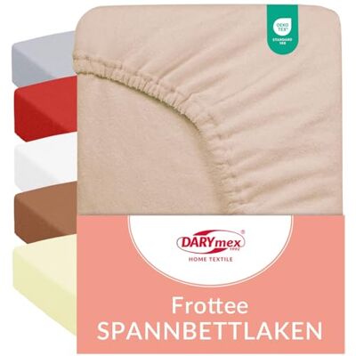 DARYmex Frottee Spannbettlaken 200x220 cm, Baumwolle, bis 20 cm, Beige Elastisches Spannbetttuch mit Gummizug, 82% Baumwolle, bügelfrei, Öko-Tex Standard 100, für Schlaf- und Gästezimmer DARYmex Frottee Spannbettlaken 200x220 cm, Baumwolle, bis 20 cm, Beige Elastisches Spannbetttuch mit Gummizug, 82% Baumwolle, bügelfrei, Öko-Tex Standard 100, für Schlaf- und Gästezimmer