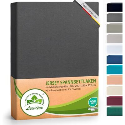 leevitex ® Luxus Elasthan Jersey Spannbettlaken 140x200 – 160x220 cm Multistretch 250 g/m² 92% Mako-Baumwolle 8% Elasthan 40cm Steghöhe außergewöhnlich hochwertige Ausführung Anthrazit leevitex ® Luxus Elasthan Jersey Spannbettlaken 140x200 – 160x220 cm Multistretch 250 g/m² 92% Mako-Baumwolle 8% Elasthan 40cm Steghöhe außergewöhnlich hochwertige Ausführung Anthrazit